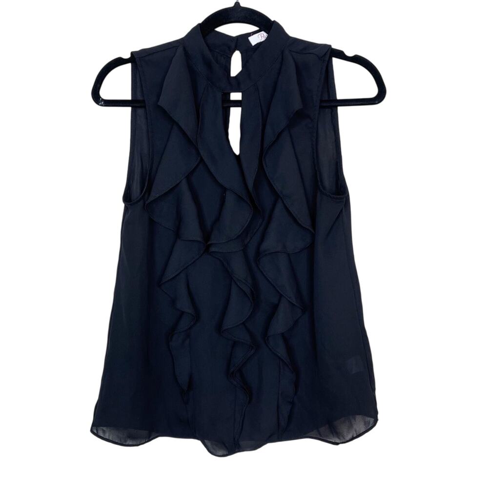 Parker Black XSmall XS Cascade Ruffle Keyhole Sleeveless Blouse Tank Top